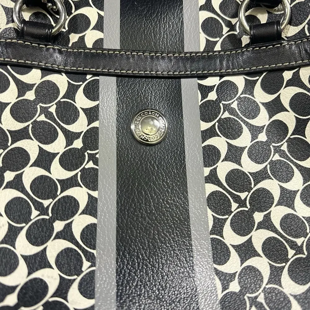 Coach‎ Chelsea Heritage Satchel White Black PVC Leather Silver Handbag